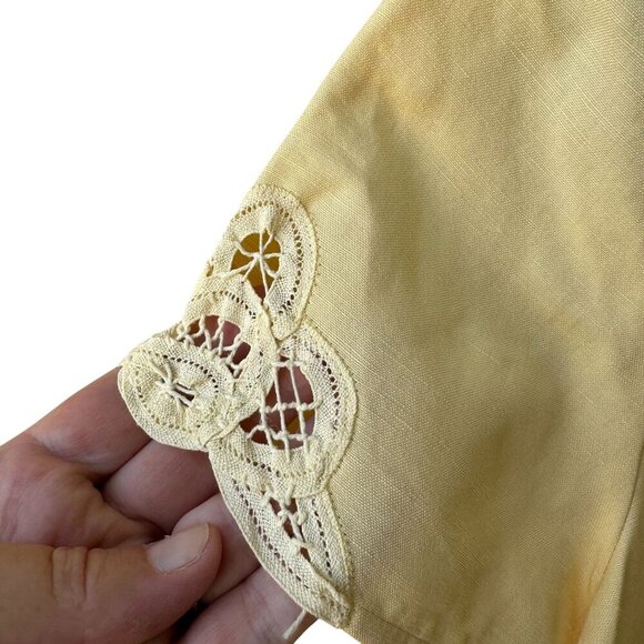 Emma James Petite Vintage Yellow Linen Blend Lace Crochet Sleeve Blazer Jacket 1 - Picture 5 of 10